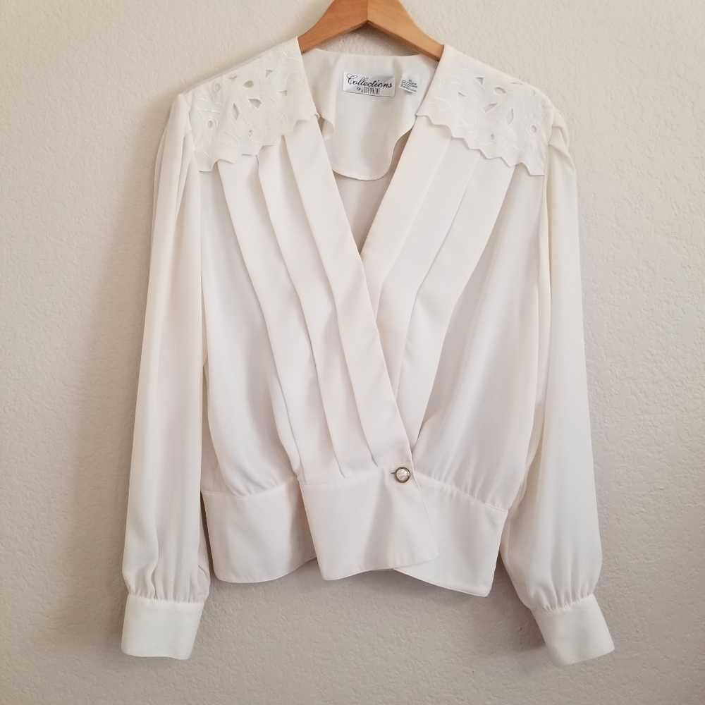 Vtg Collections by Josephine Ivory Wrap Blouse